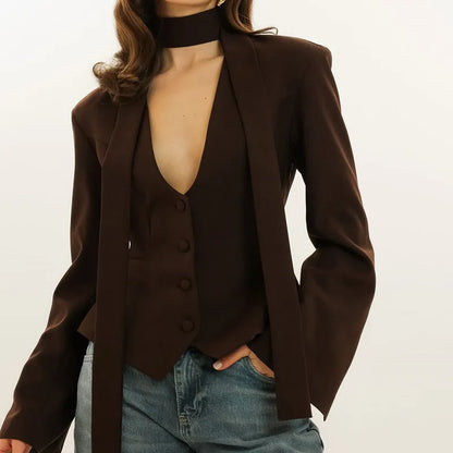 ‘s Fitted Blazer With Scarf Tie