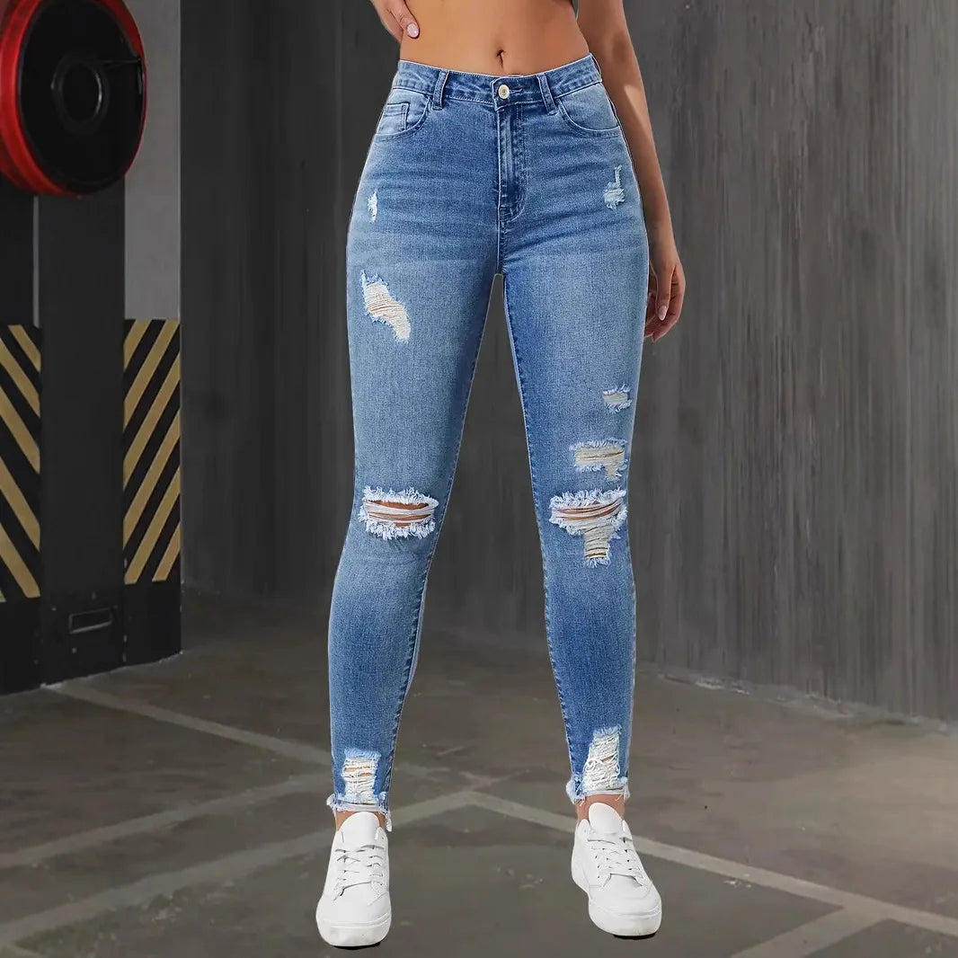 High-Waisted Ripped Skinny Jeans