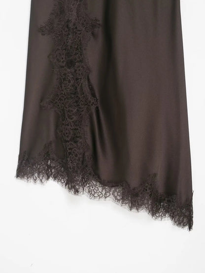 Lace-Spliced Satin Maxi Dress