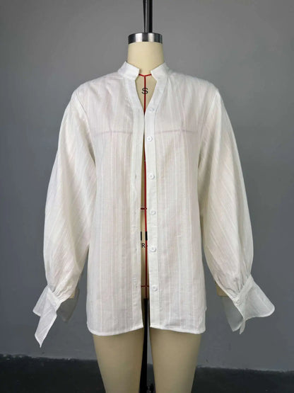 White Shirts Long Sleeve Oversize Blouse