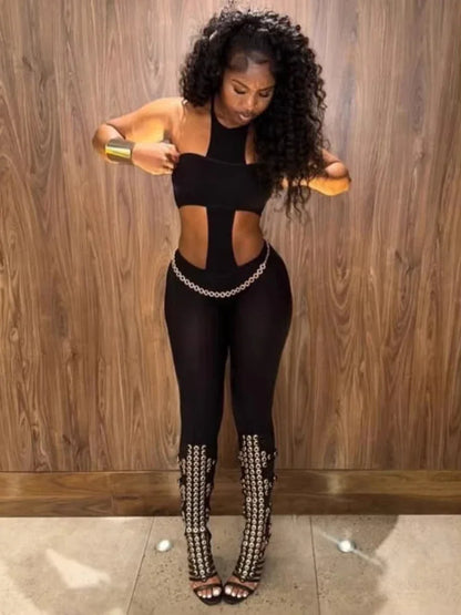 Sleeveless Hollow Out Skinny Jumpsuit