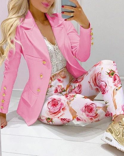 Printed Belted Blazer Pant Set