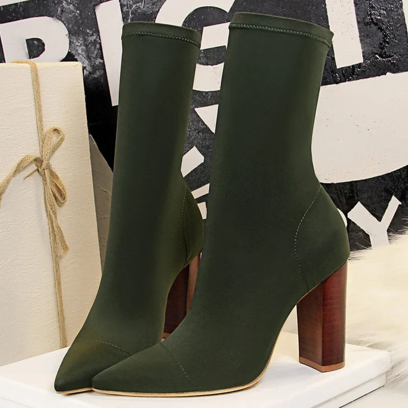 Silk Pointed Toe Sock Ankle Boots
