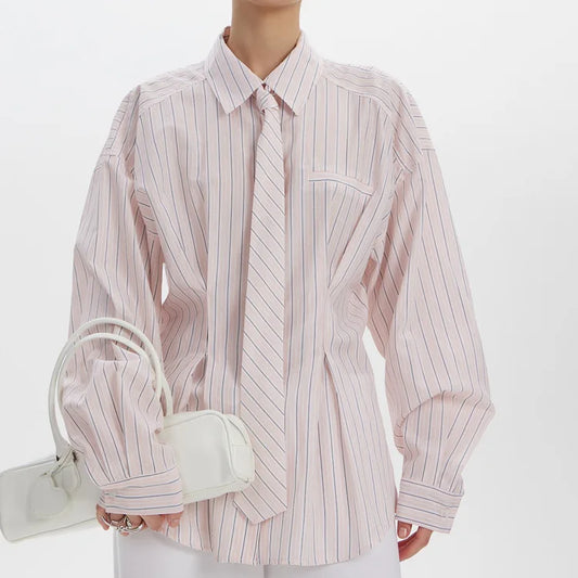 Loose Striped Print Shirt Classic Commuter