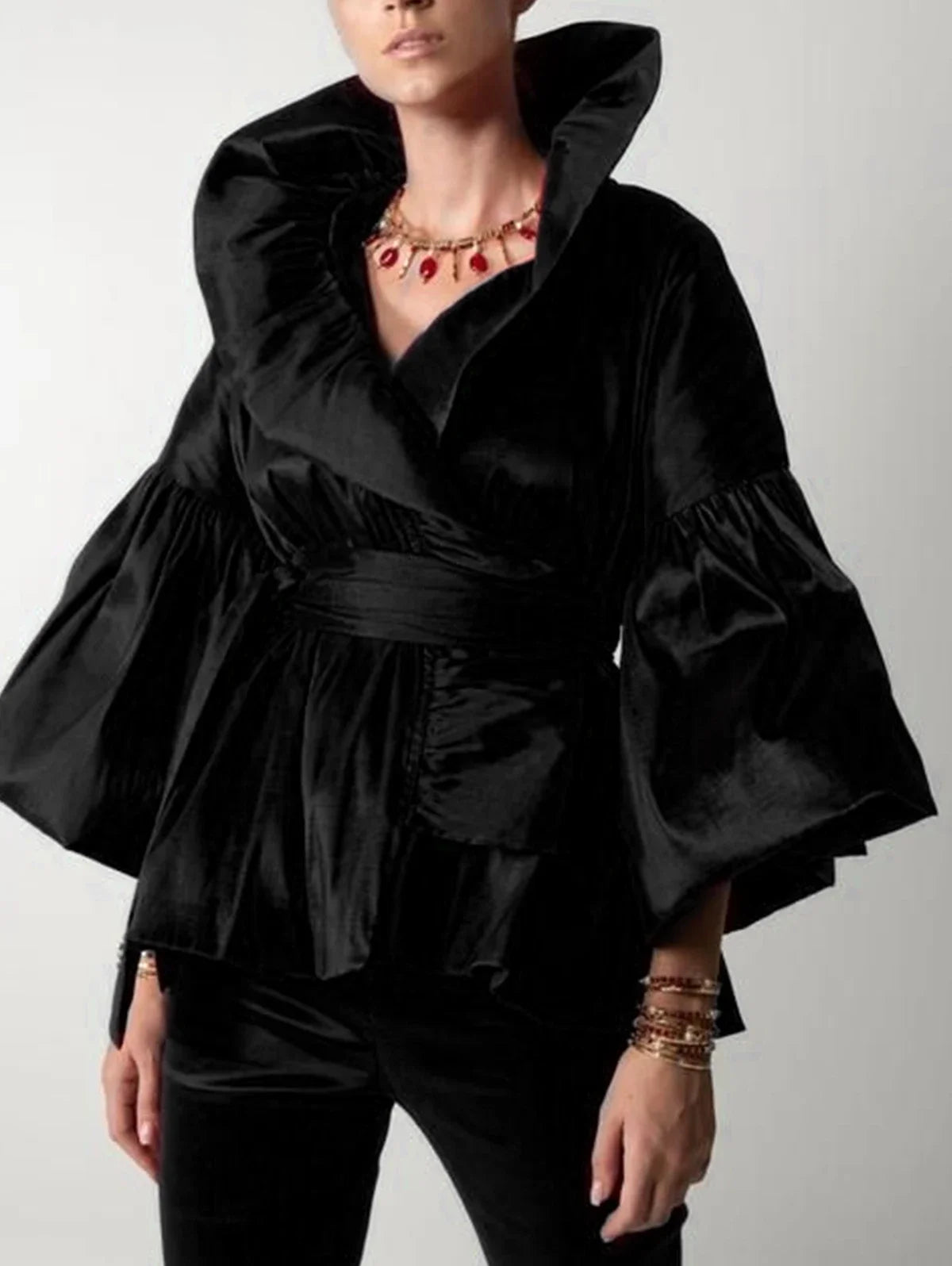 Puff Long Sleeve Ruffles Blouse Office