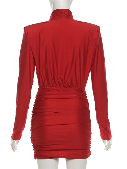 Classic Turtleneck Ruched Mini Bodycon Dress