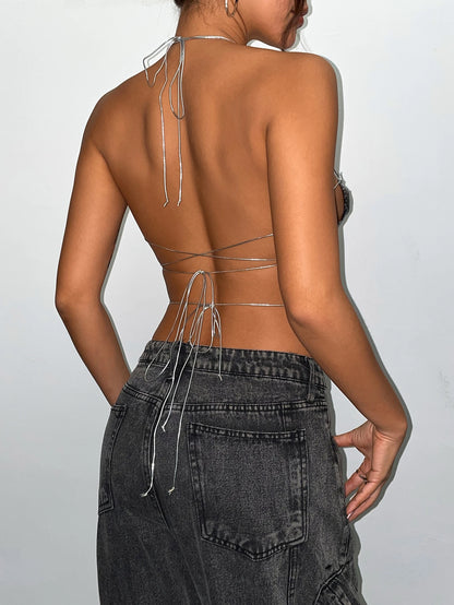 Metal Sequin Lace-Up Festival Top