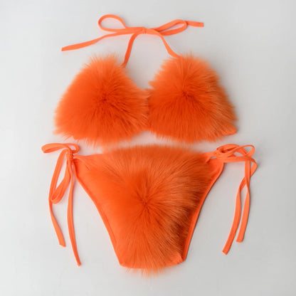 Fake Fox Fur Halter Solid Color