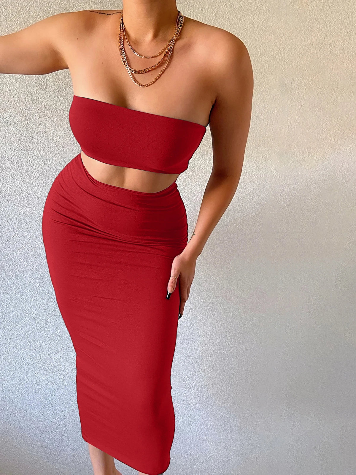Strapless Tube Top & Maxi Skirt Set