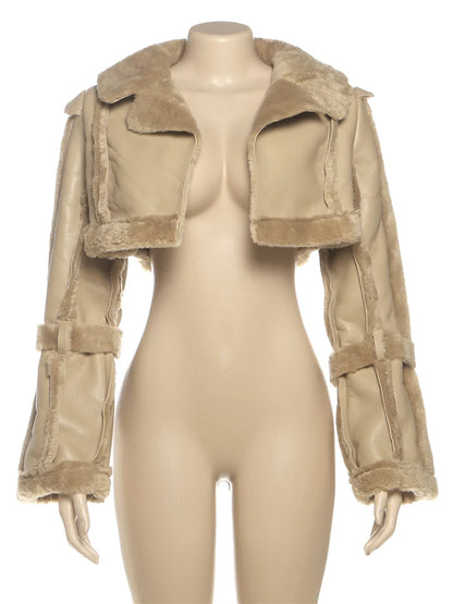 Furry Patchwork Crop Jacket