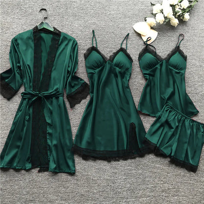 Silk Robe and Lace Nightdress Set