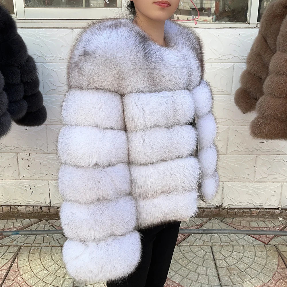 QUEENTINA Fox Fur Coat Real Brown