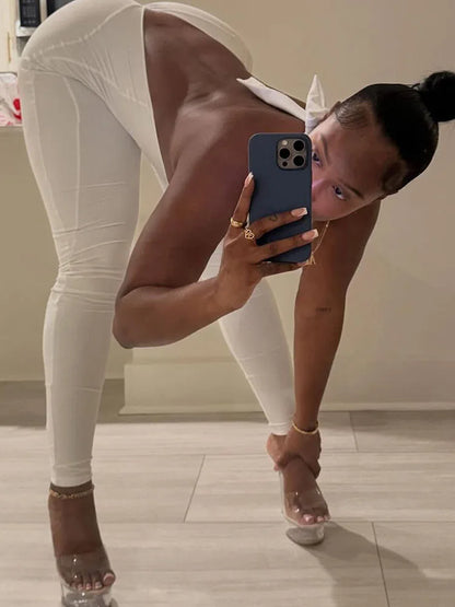 Y2K Backless Halter Fitness Jumpsuit