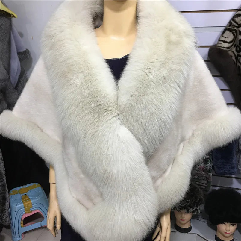 Natural Mink Fur Cape with Real