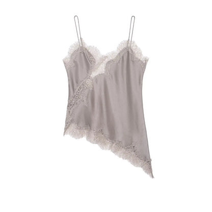 Asymmetrical Lace Backless Slip Top
