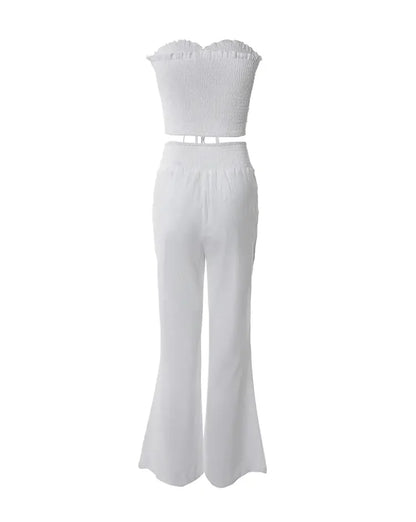 Drawstring Bandeau Crop Top and Pants Set