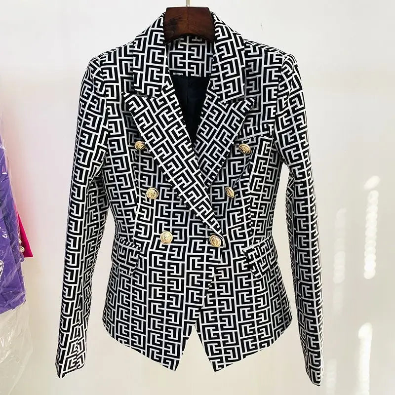 Double-Breasted Printed Suit Jacket