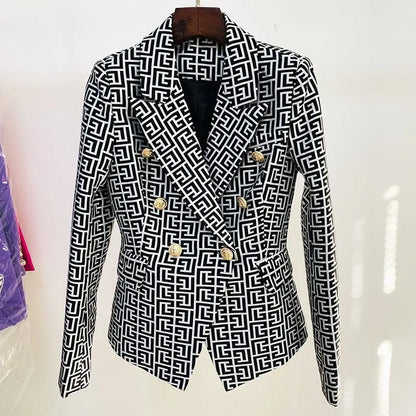 Double-Breasted Printed Suit Jacket