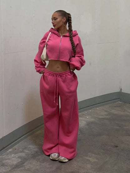 Hooded Zip-up Cropped Sweatshirt and Long