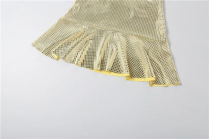V-Neck Sequin Patchwork Bodycon Dress