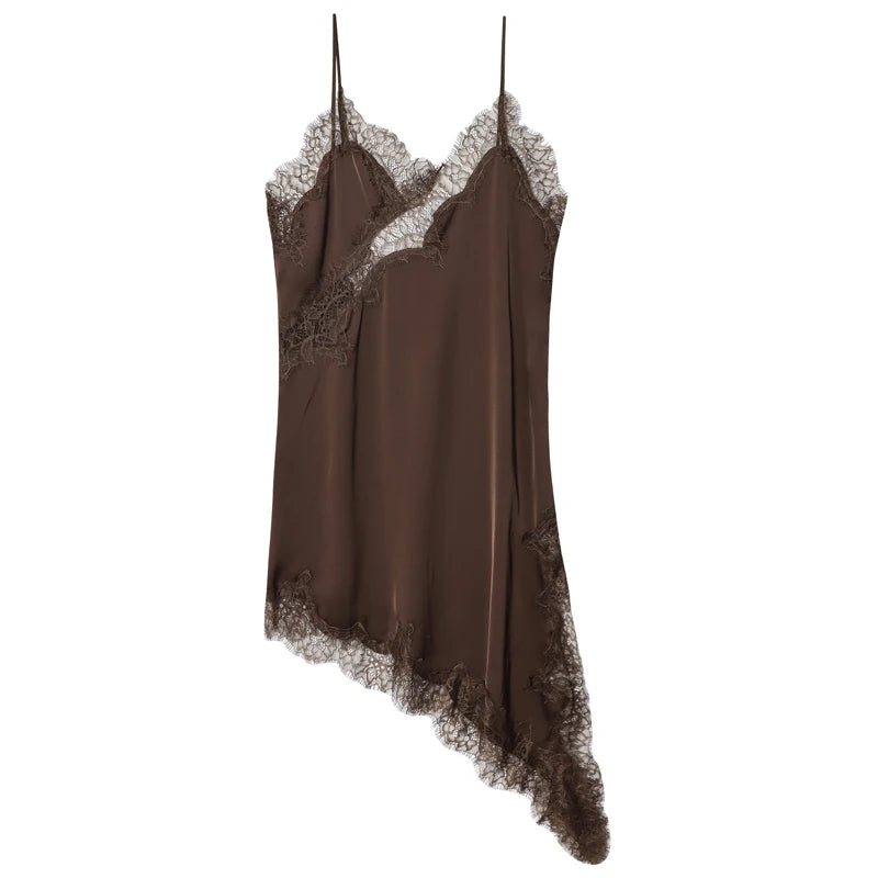 HXAO Lace Asymmetric Dress Midi Slip