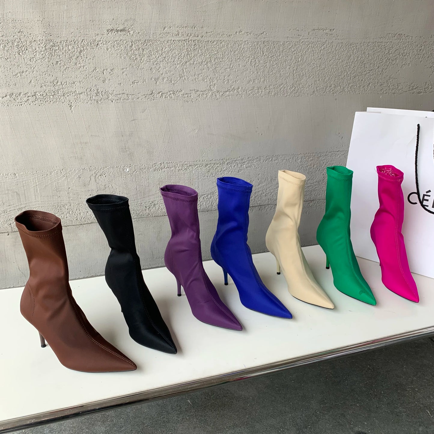 Eilyken Candy Colors Stretch Fabric Ankle Boots For Women Pointed Toe Fashion  Short Booties Spring Autumn Thin High Heels Shoes