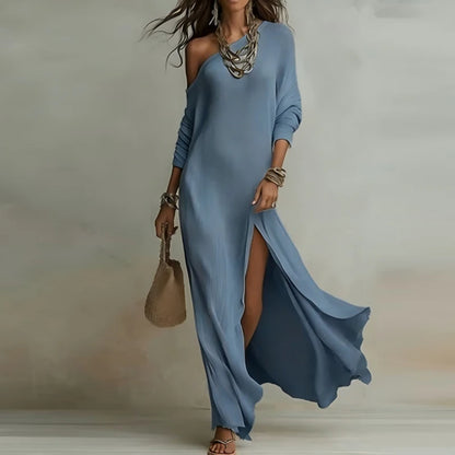 Slash Neck High Slit Maxi Dress