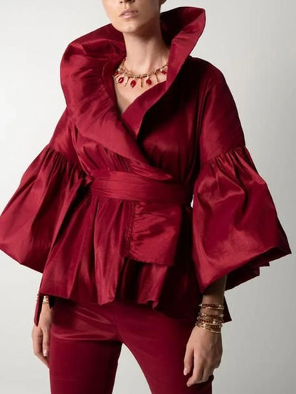 Puff Long Sleeve Ruffles Blouse Office