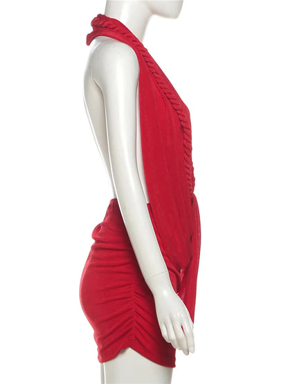 Nibber Backless Dress Twist Bandage Halter
