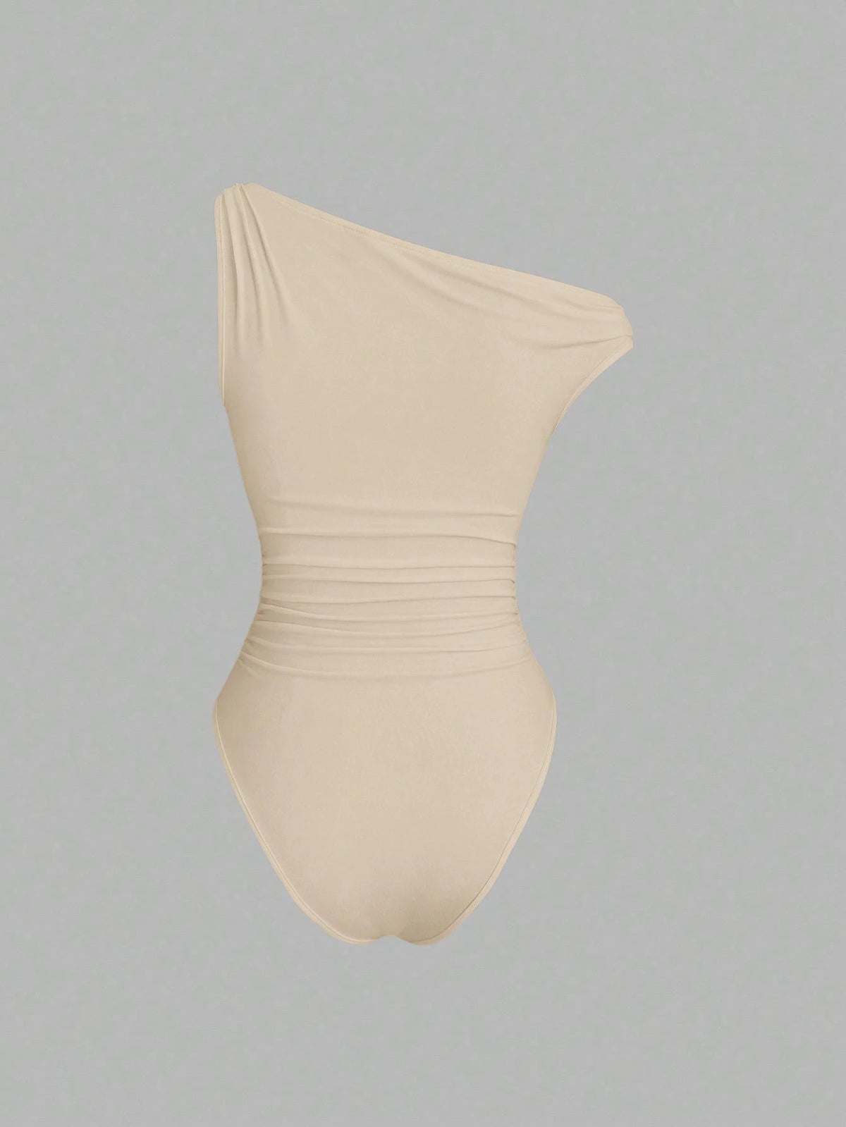 One-Shoulder Ruched Gold-Buckle Bodysuit