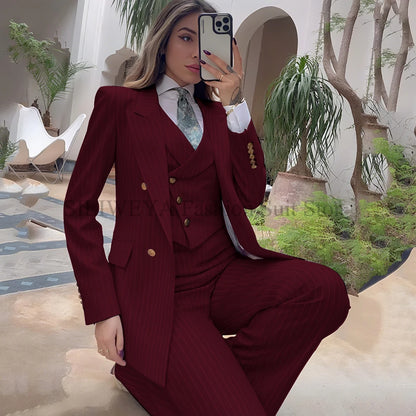 Navy Striped 3-Piece Blazer, Vest & Pant Set