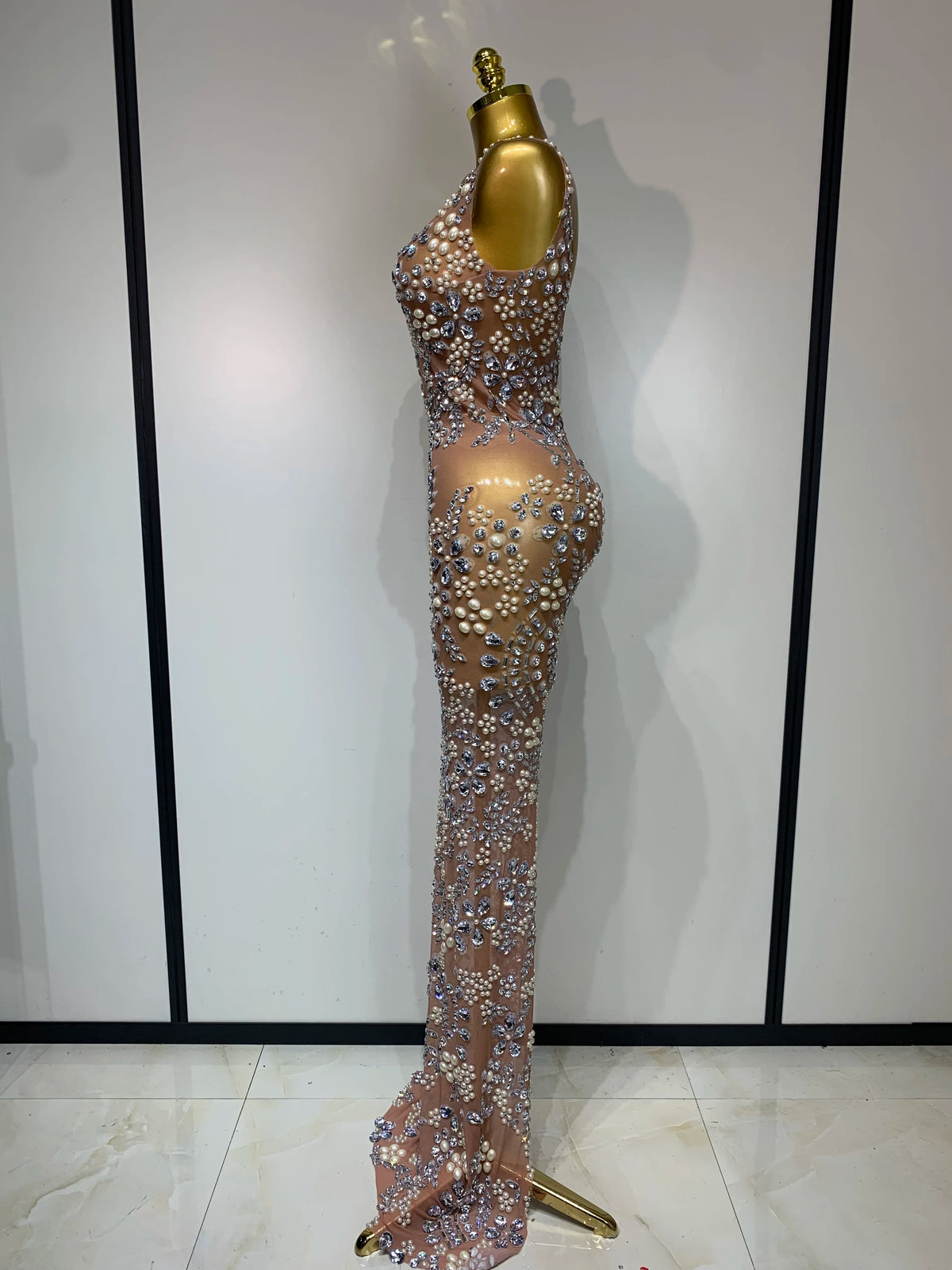 Lxury Diamonds Mesh See Through Long