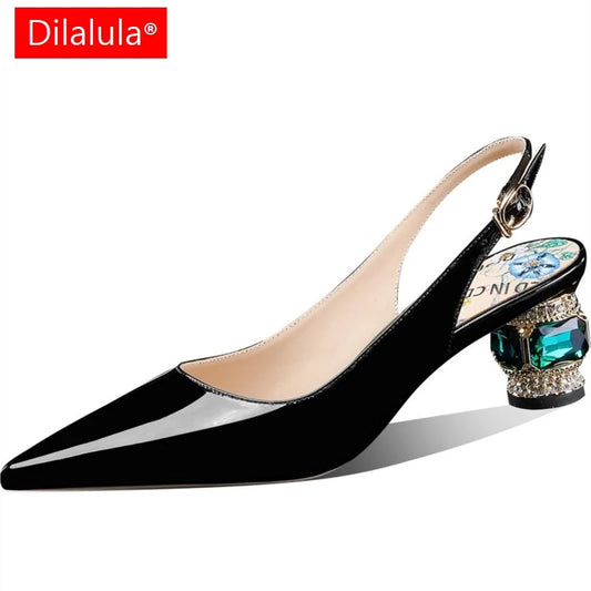 Dilalula Patent Cow Leather Crystal Heels