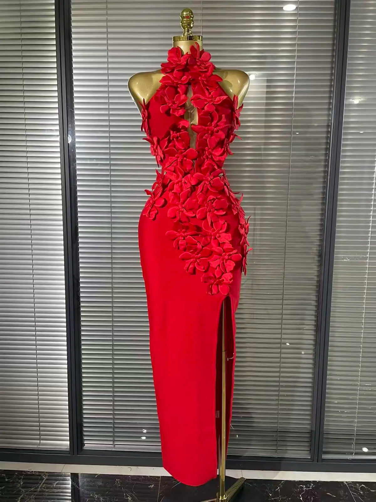 Floral Off-Shoulder Long Bandage Dress