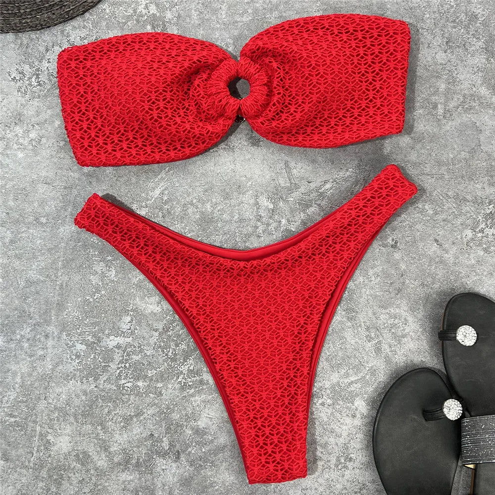 Ring-Detail Bandeau Bikini Set