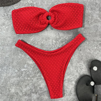 Ring-Detail Bandeau Bikini Set