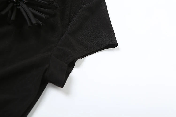 Weird Puss Tassel Applique Crop Tops