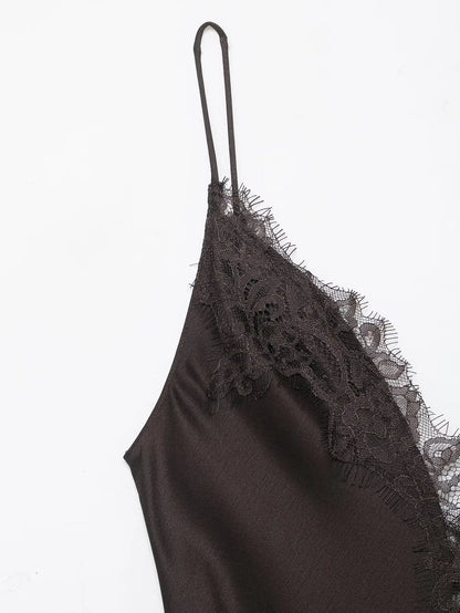 Lace-Spliced Satin Maxi Dress