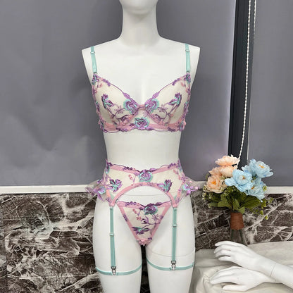 Embroidered Patchwork Lingerie Set