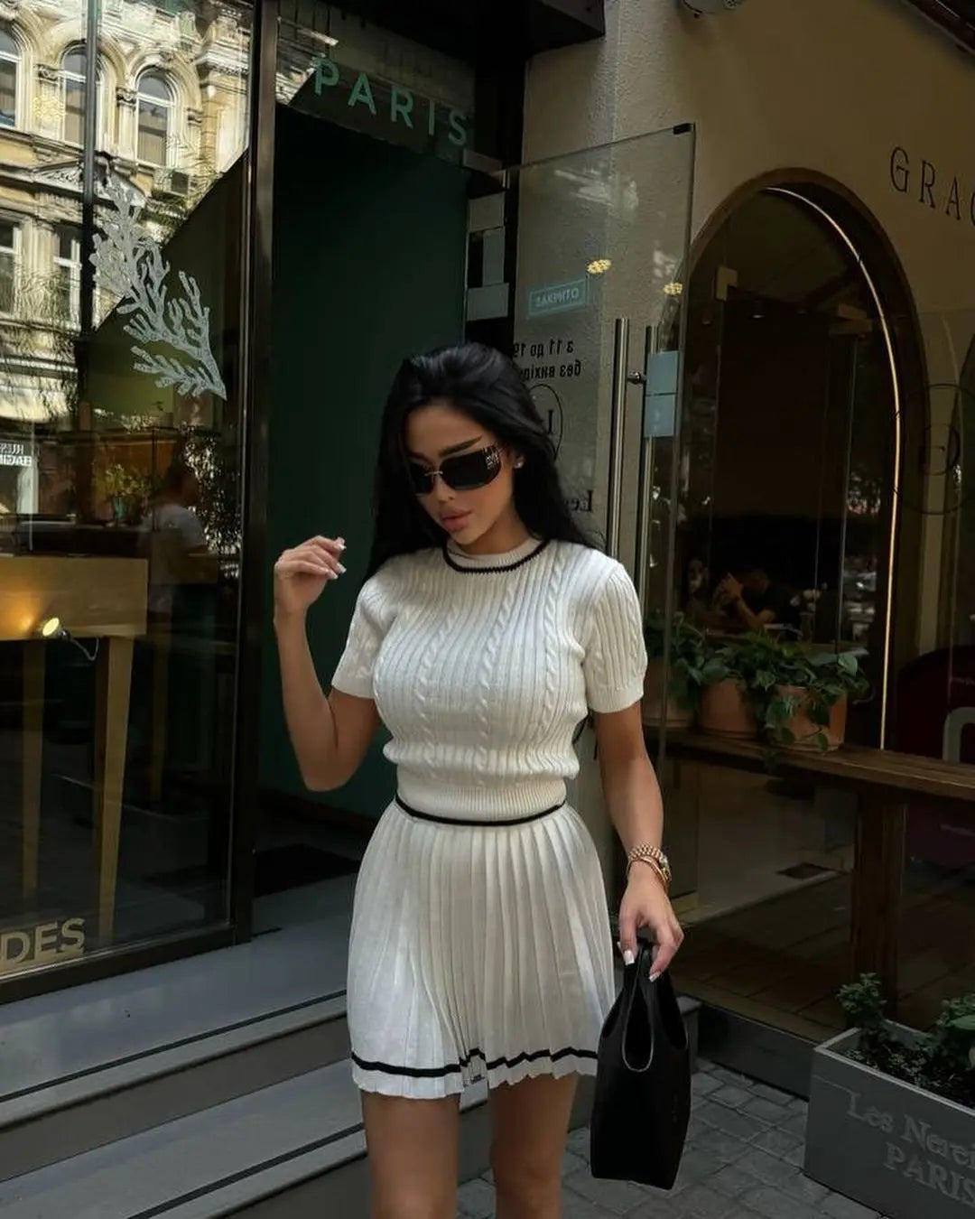 Y2K Short-Sleeve Top & Pleated Mini Skirt Set