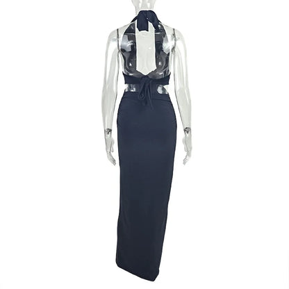 Streetwear Halter Neck Slim Long Dresses