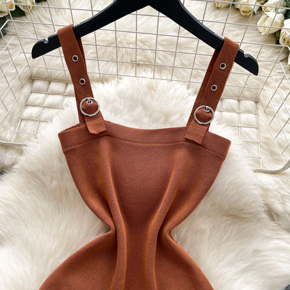 Backless Knit Button Mini Dress