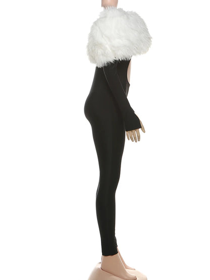 Nibber Hollow Slash Neck Jumpsuits Furry