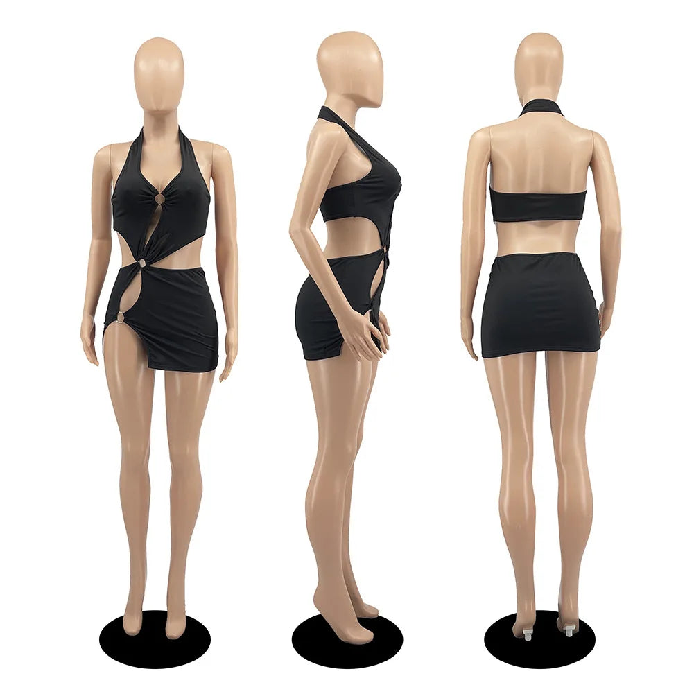 Summer Dresses Woman 2022 High Street Stretch Slim Hollow Sexy Mini Bodycon Dress Elegant Orange Sleeveless Club Party Sundress