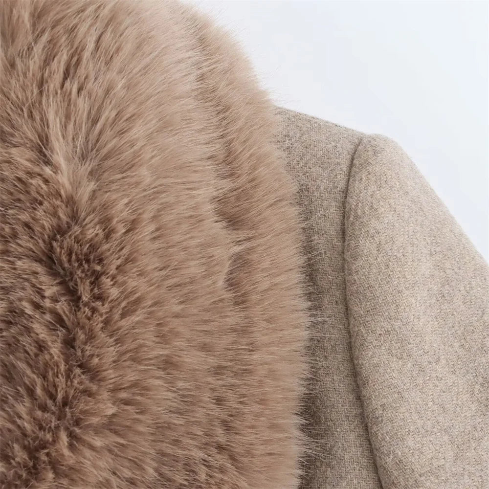 Belt Warm Fur Collar Coat Flip