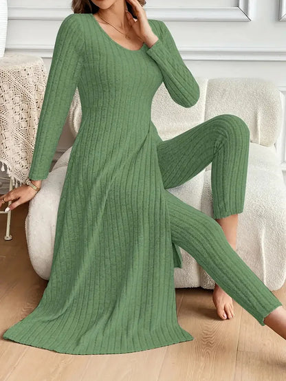 O-Neck Split Top & Slim Trousers Lounge Set