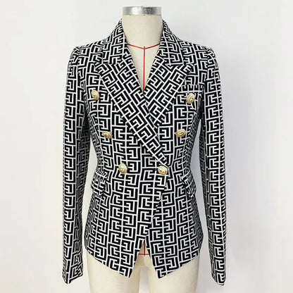 Double-Breasted Printed Suit Jacket