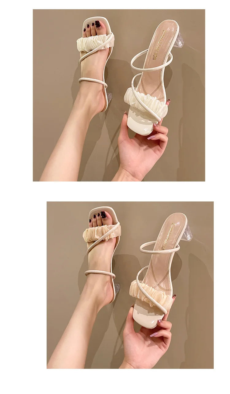 Transparent, Sandals Thick High Heels, with