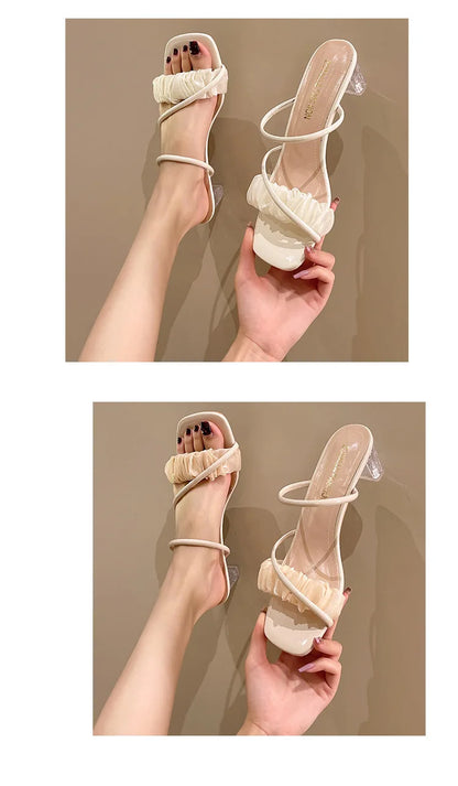 Transparent, Sandals Thick High Heels, with