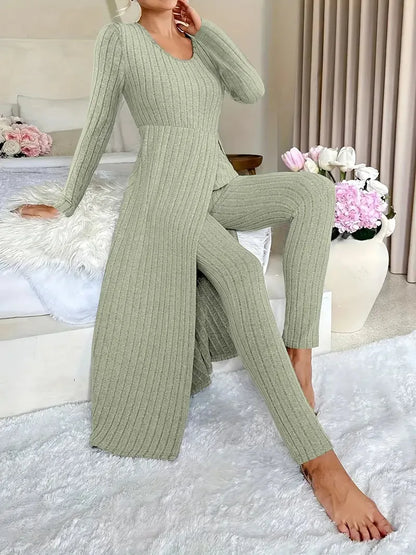 O-Neck Split Top & Slim Trousers Lounge Set